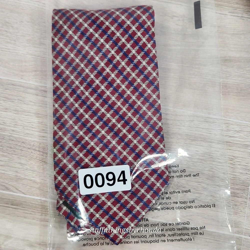 Lauren Ralph Lauren Men's Tie Red,‎ White & Blue Check Pattern 56